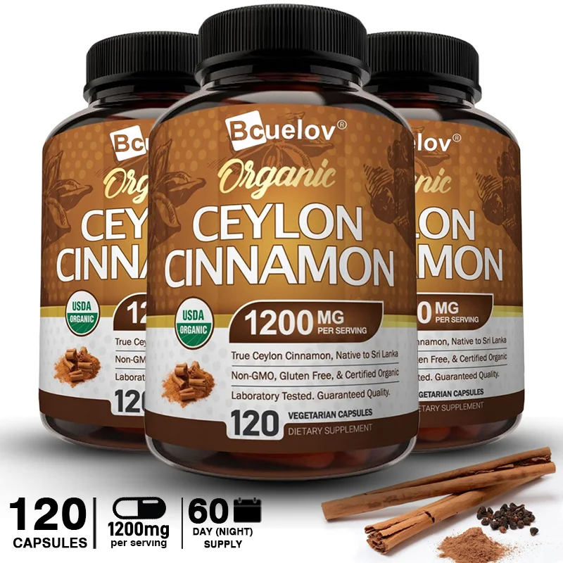 Organic Ceylon Cinnamon Supplement 1200mg - Supports Healthy Blood Sugar Levels and Promotes Heart Health, Antioxidants