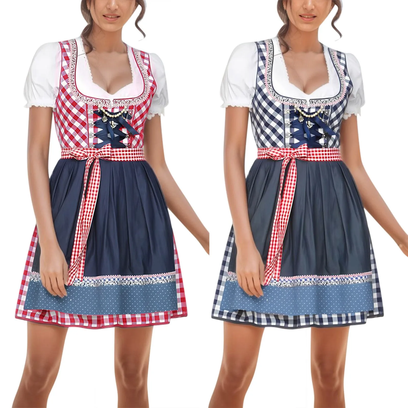 

Ladies Oktoberfest Costume Traditional Dirndl Dress Apron Set Cosplay Germany Beer Wench Outfit Halloween Fancy Dress 2024