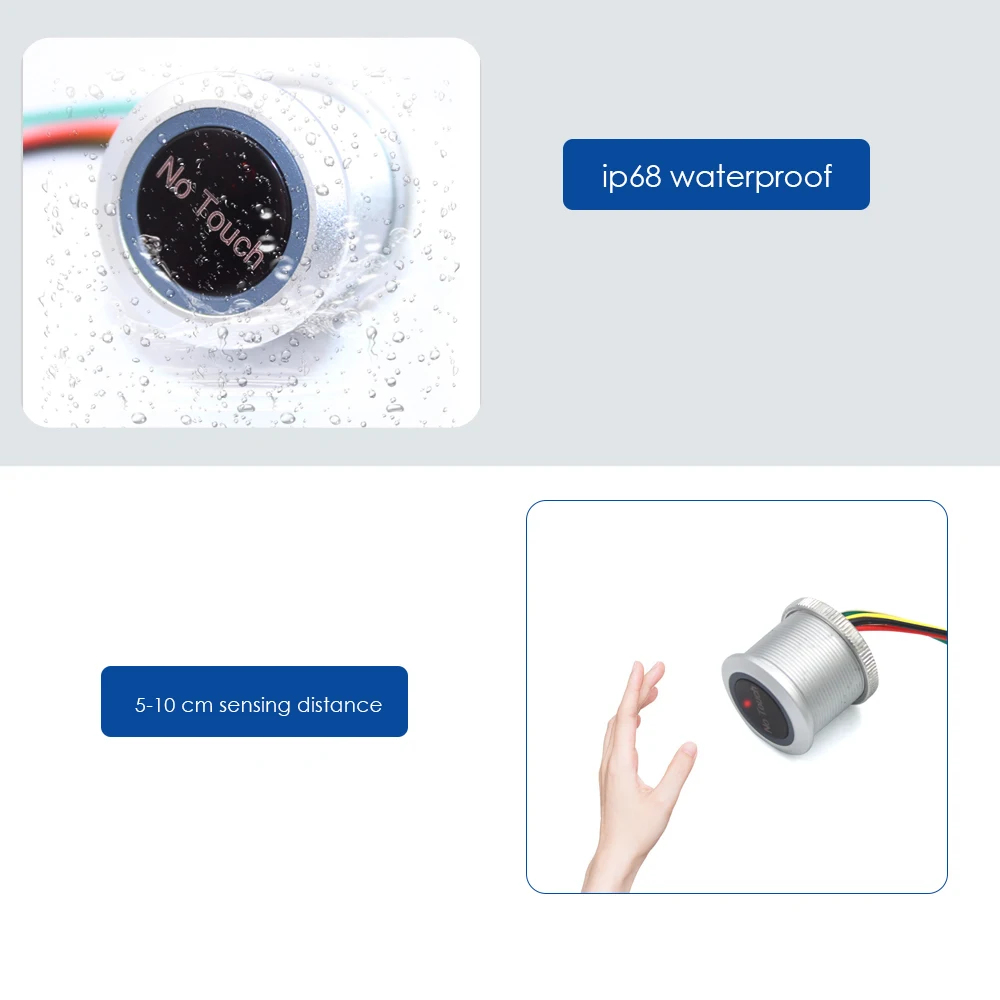 Waterproof No Touch Sensor Exit Switch Induction Type Release Exit Button Switch DC12V/24V for access control System With LED