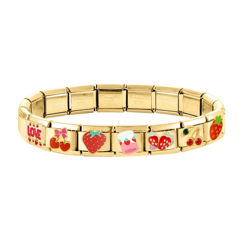 

Red Series Charm Bracelet Cherry Love Strawberries Italian Charm Links Fit 9mm Bracelet Stainless Steel Making DIY Jewelry