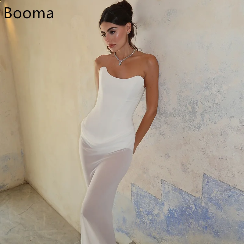 

Booma Mermaid Strapless Sexy Pleats Wedding Dresses Sleeveless Elegant Satin Simple Long Brides Gown Custom Made 2025