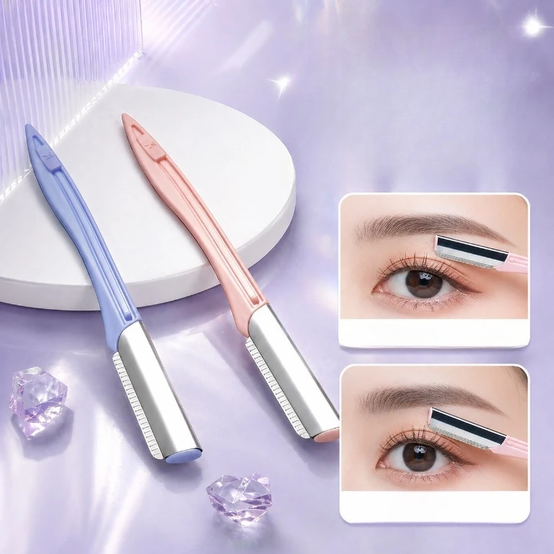 Stainless Steel Eyebrow Trimmer for Womens Portable Eyebrow Scraper Safety Net Eyebrow Knife Three Color Optional