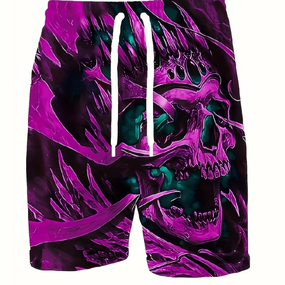 

Men's Casual Shorts with Skull Flame Print Summer Lightweight Drawstring Beach Pants Street Style Daily Wear
