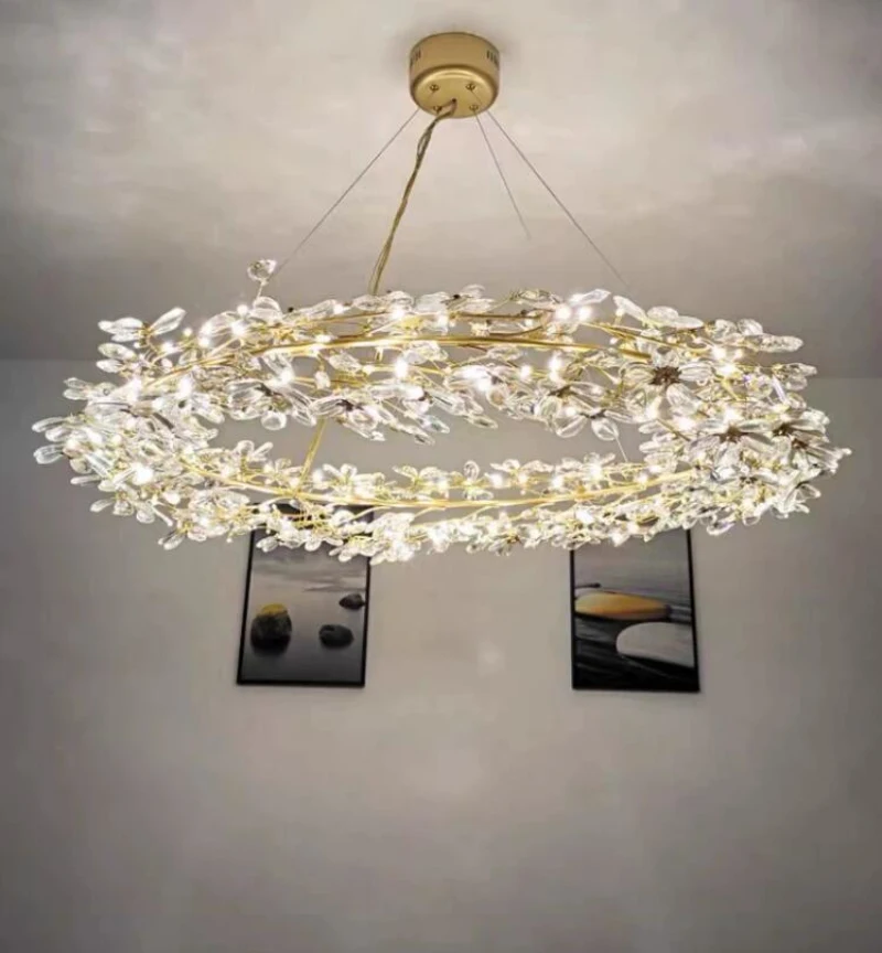 

Modern crystal flower chandelier warm romantic bedroom lights Designer style luxury hotel theme decorative lighting