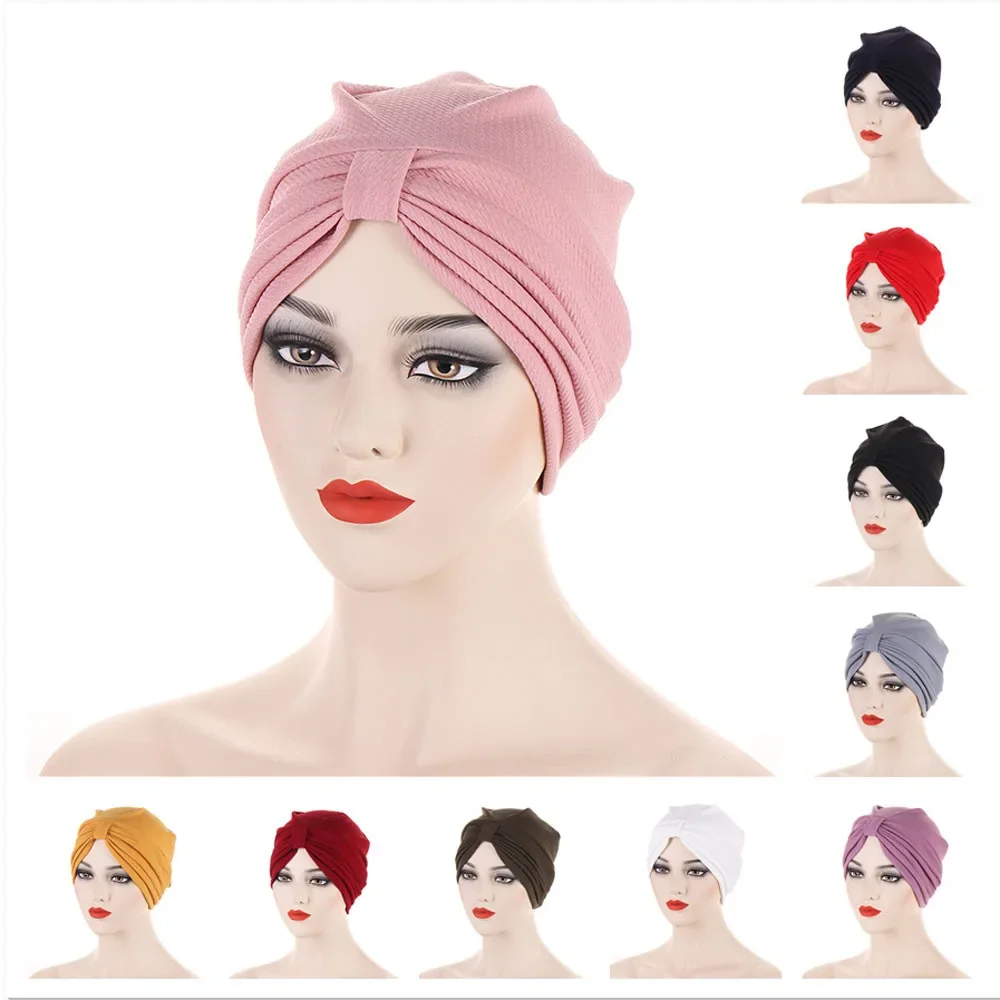 

2025 Trendy India Turban Caps for Women Plain Color Muslim Hijab Scarf India African Head Wraps Turbante Mujer Headscarf Bonnet