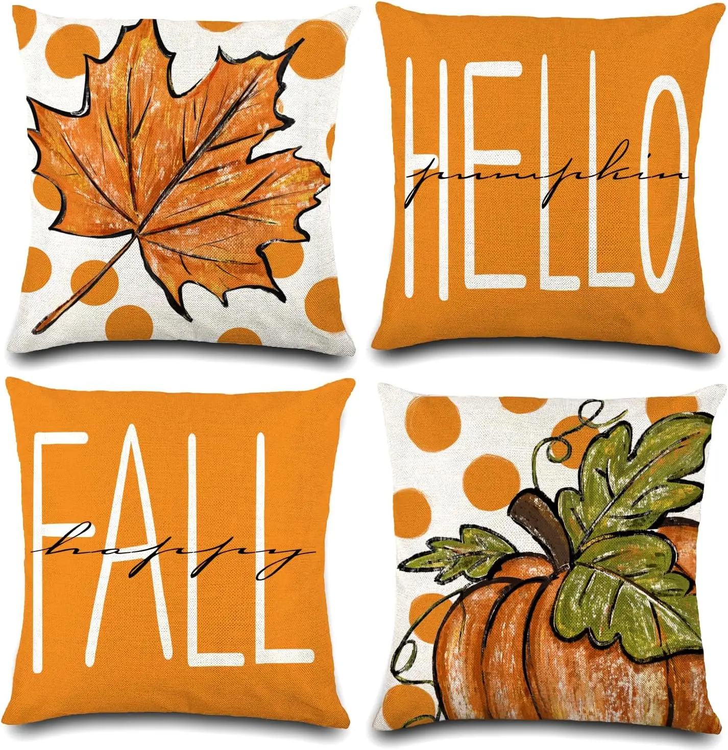 

4pcs Fall Pillow Covers 18 x 18 Inch Autumn Pumpkin Maple Leaves Harvest Throw Pillow Covers Cases for Thanksgiving Couch Cushio