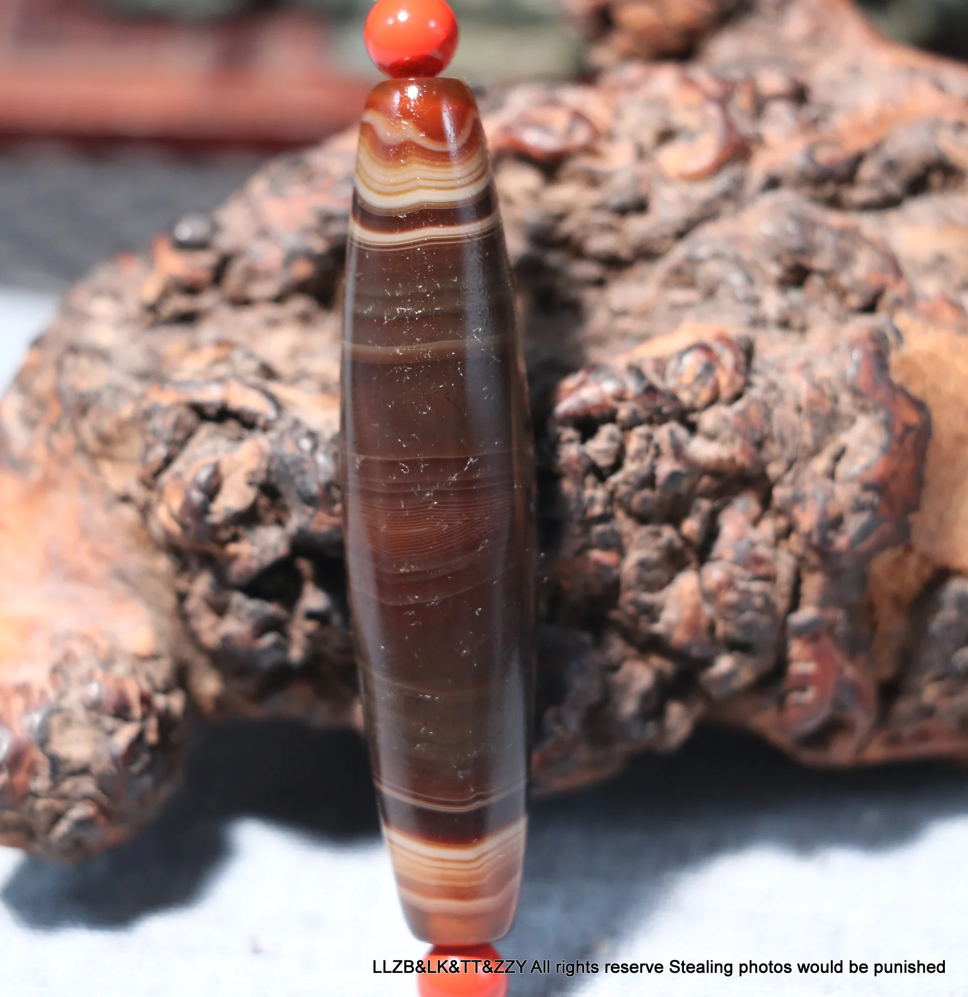 

Energy Tibetan Top Old Agate Coffee Color Silkworm Line Rich Symbol dZi Bead 5A LKbrother Talisman Treasure