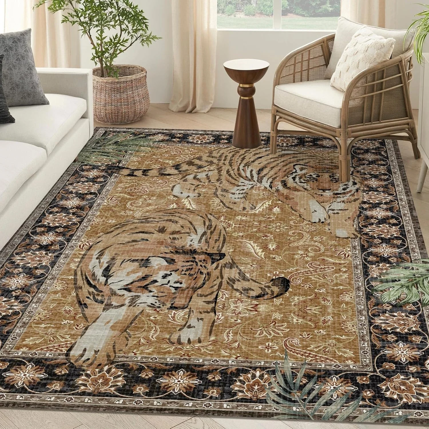 Bold Pink Wildlife Tiger Pattern Rug Jungle Animal Print Carpet NonSlip Floor Mat for Living Room Bedroom Area Modern Home Decor