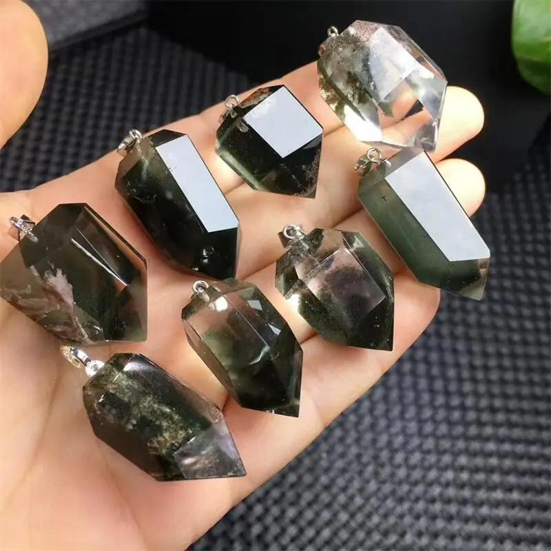 S925 Natural Green Garden Quartz Point Pendant Fashion Elegance Healing Jewelry Birthday Crystal Women Mature Charm Gift 25-30MM