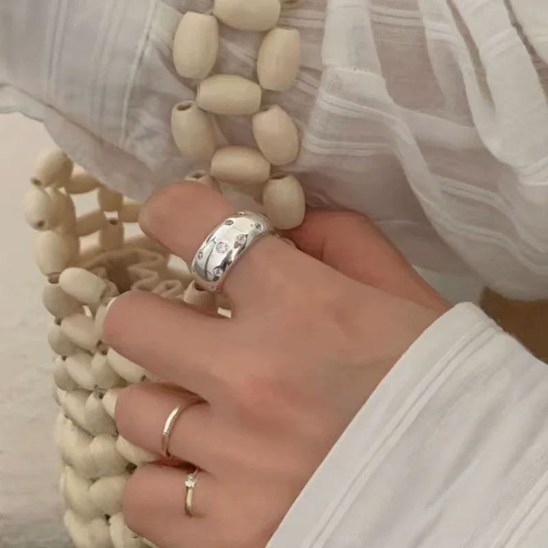 XIYANIKE, anillos ajustables de circonita ancha brillante de nicho elegante para mujer, joyería nueva de moda, regalo para fiesta, anillos diarios al por mayor