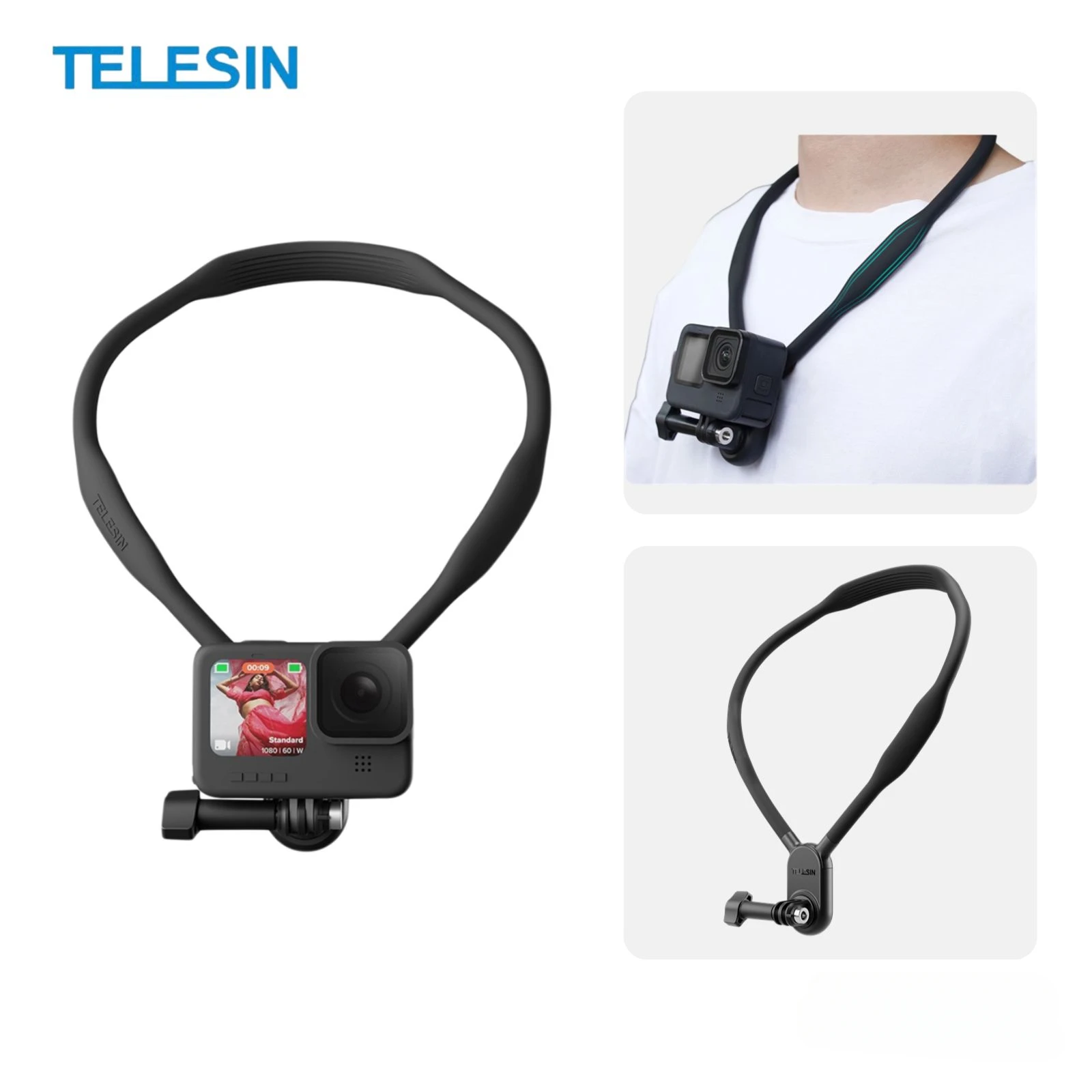 

TELESIN Silicone Neck Mount for GoPro Hero13 12 11 10 9 DJI OSMO Action 4 3 Insta360 X4 X3 Ace Pro Phone Action Camera Accessory