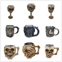 Creative Skull Mugs Cool Beer Mug 3D Resin & Stainless Steel Coffee Cups And Mugs Water Glass Wine Pub Bar Halloween Decoration