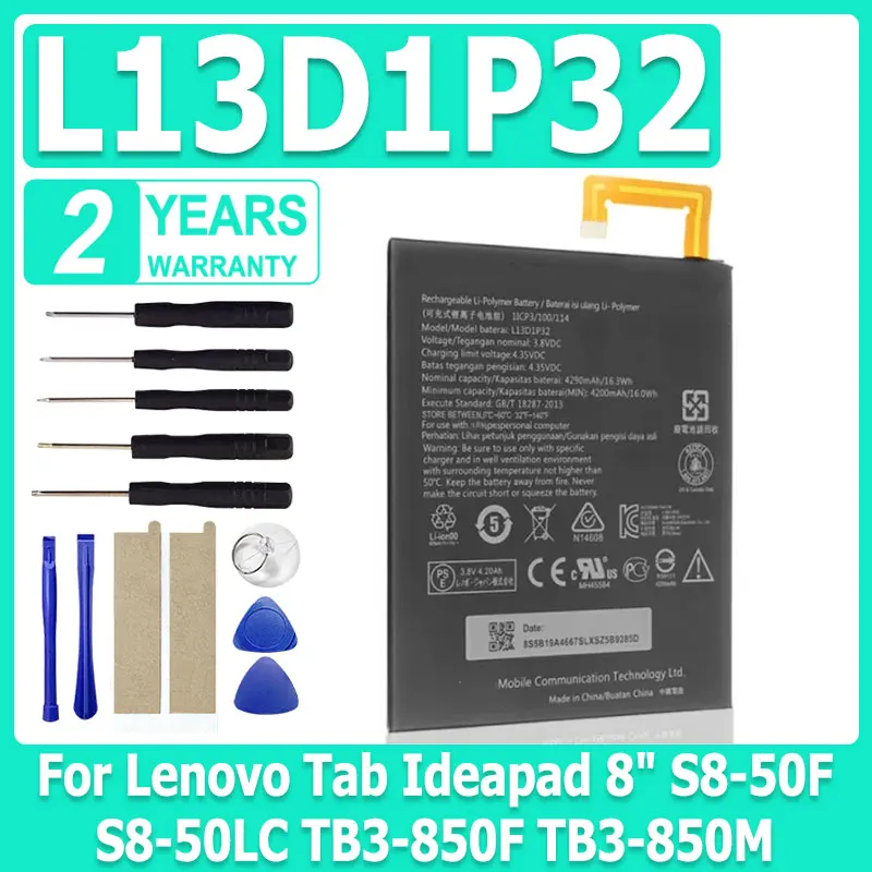 

Совершенно новый аккумулятор L13D1P32 емкостью 4290 мАч для LENOVO TAB IDEAPAD 8 дюймов S8-50F S8-50LC TB3-850F TB3-850M, аккумулятор L13T1P32 + бесплатные инструменты
