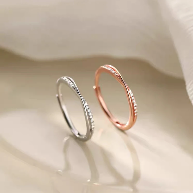 

Korean Style Fashionable Exquisite Simple Cross Line Zirconia Design Ring Jewelry Gift 925 Sterling Silver Finger Ring for Women