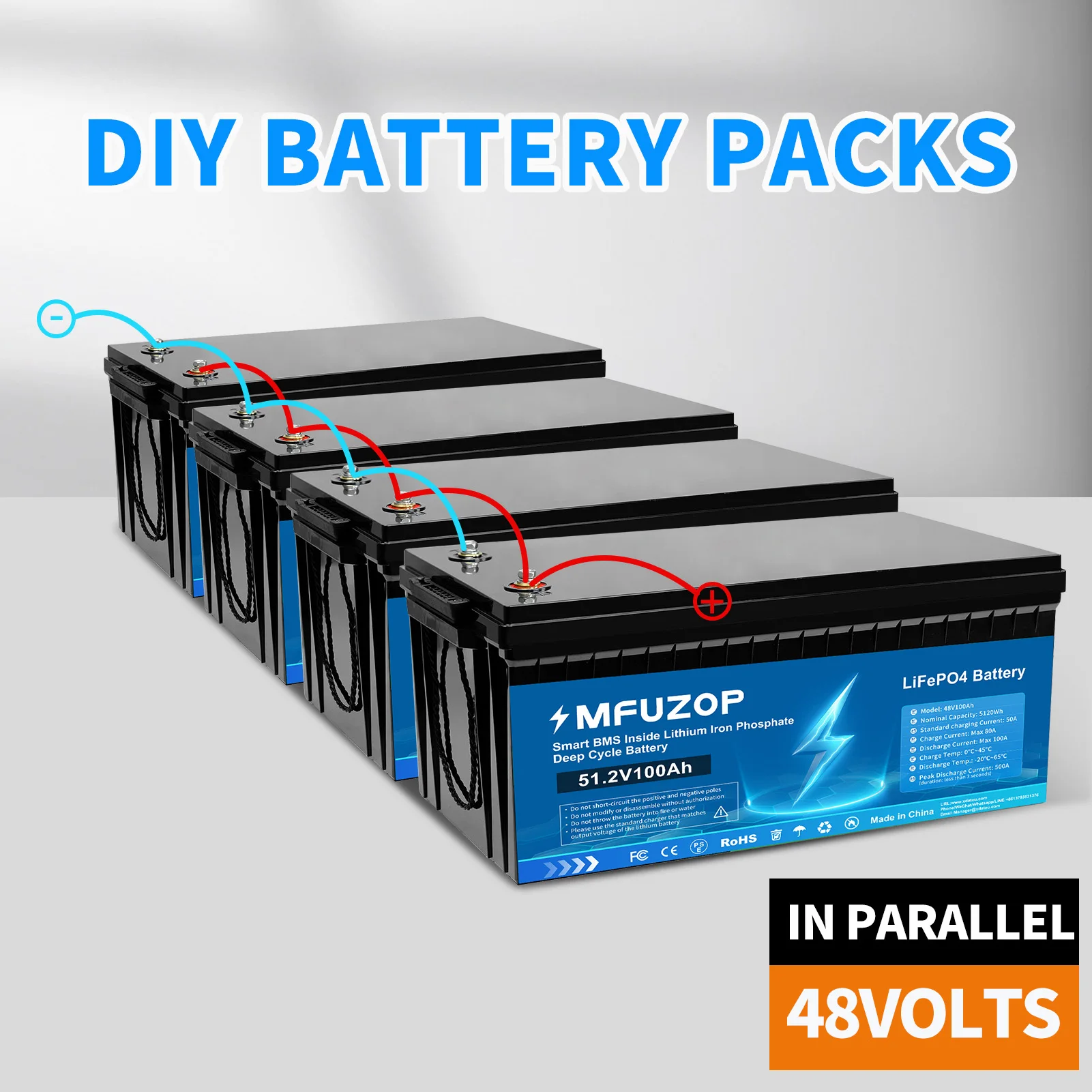 DATOUBOSS 48V LiFePO4 Bateria 100Ah 5120W Bateria de fosfato de ferro e lítio BMS embutido para barco solar ao ar livre NoTax Transporte rápido