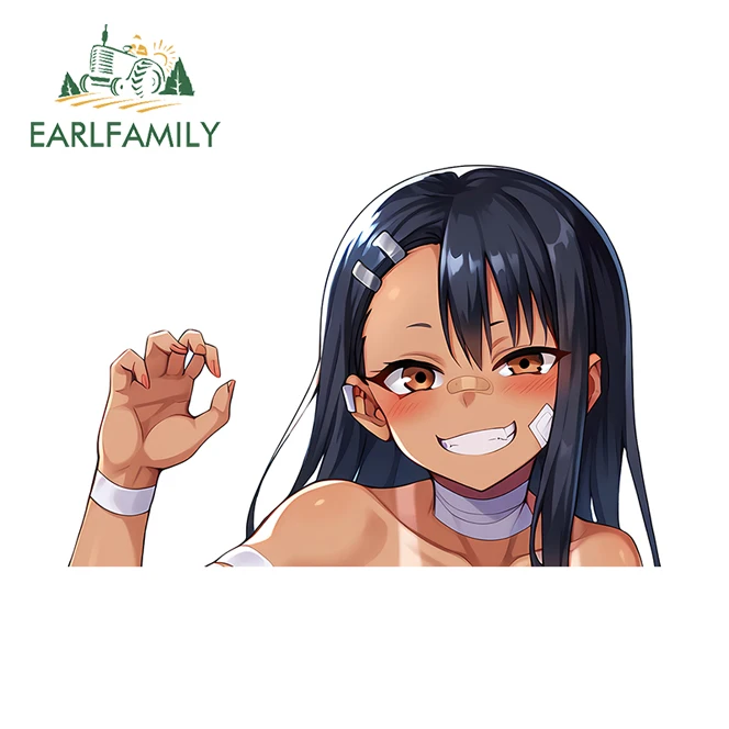 EARLFAMILY Nagatoro Graffiti Sticker Kawaii Cartoon RV Decals Occlusion Scratch Sunscreen Waterproof Camper RV Custom Printing
