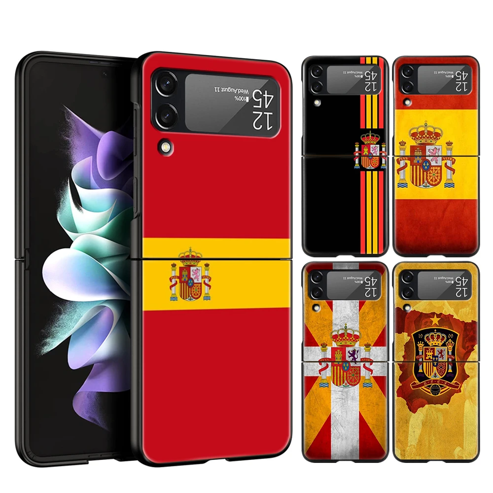 Funda de teléfono de lujo para Samsung Galaxy Z Flip 3 4 5 6, PC plegable negro duro para Samsung Z Flip3 Flip4 Flip5, funda con bandera de toro de España