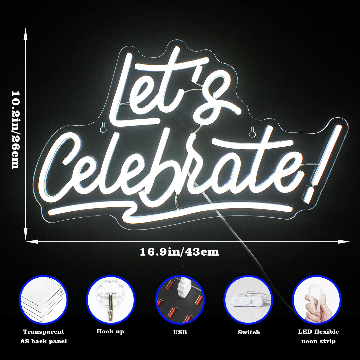 Let's Celebrate-letrero de neón LED para decoración de pared de habitación, luces para el hogar, dormitorio, boda, fiesta de cumpleaños, Festival, USB, arte, letra, lámpara de pared