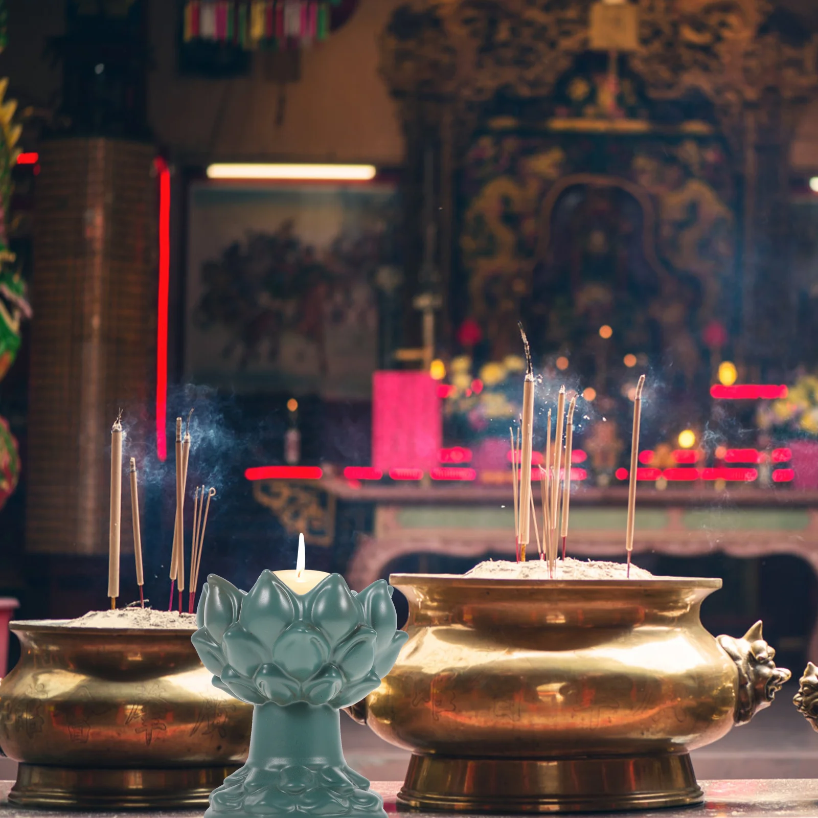 

Vintage Lotus Ceramic Holder Embossed Buddha Hall Decor Small Decorative Candlestick Peaceful Retro Lotus Stand