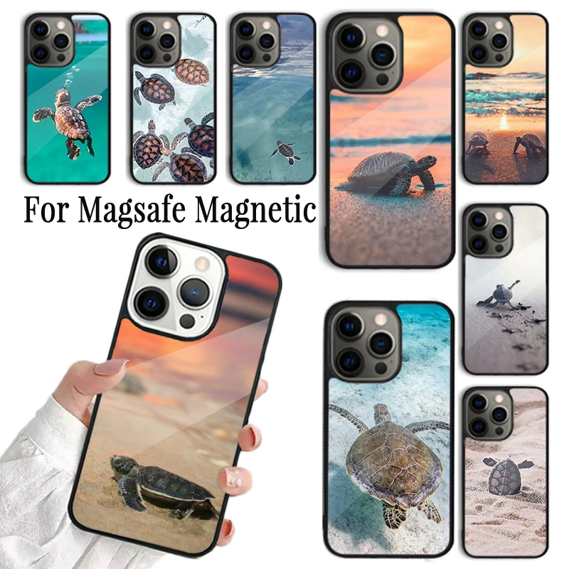 Coque Phone Case For iPhone 16 15 14 13 12 Mini 11 Pro Max Plus Magsafe Magnetic Wireless Charging Cover Ocean Sea Turtle