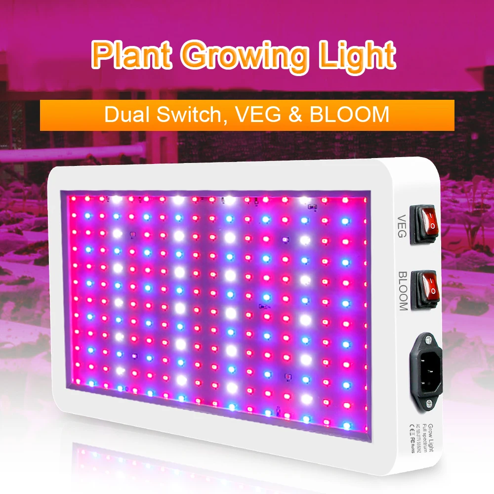 1000W LED Grow Light for Indoor Plant 216 LED Full Spectrum Veg and Bloom Dual Switch IP65 Waterproof Hanging Plant Growing Lamp