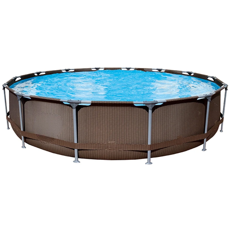 Rattan Round Steel Frame Swimming Water Pool Above Ground Pool with 530Gal Filter Pump