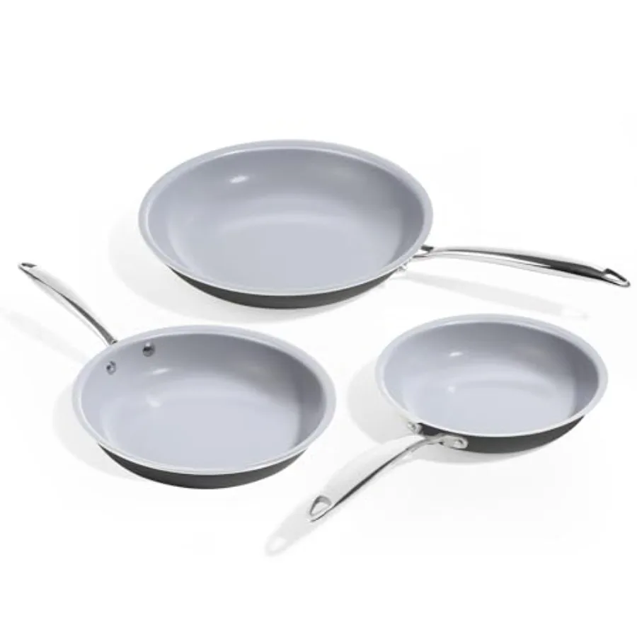 

Набор антипригарных сковородок из титано-керамического покрытия для приготовления пищи, 8, 9.5, 11 дюймов, нетоксичные керамические сковороды с ручками, сохраняющими тепло, без ПФАС
