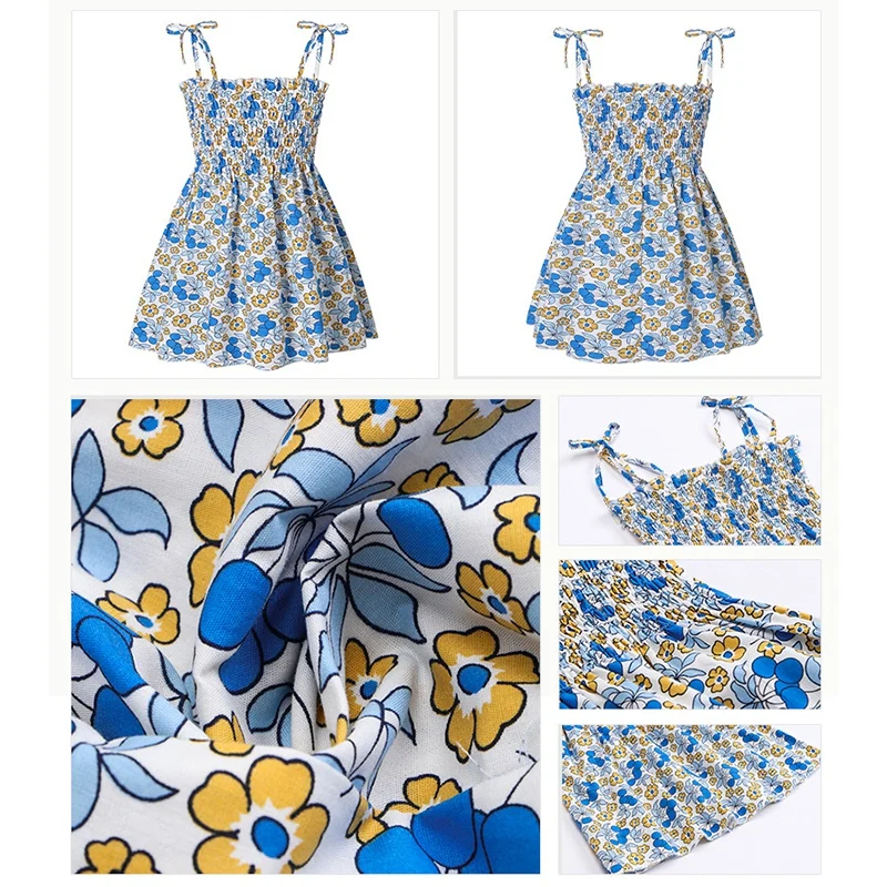 2024 Summer Girls Casual Dresses Daisy Print Suspender for Baby Sleeveless Floral Beach Dresses Children