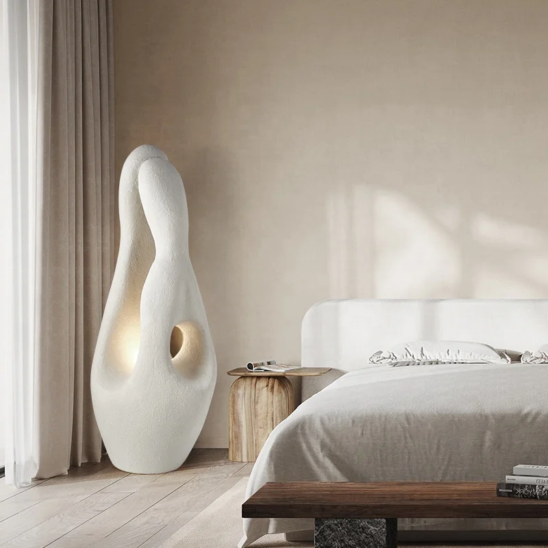 Modern Minimalist Nordic Wabi-Sabi Bedroom Hotel Living Room Floor Lamp White Irregular Shape Design Floor Lamp