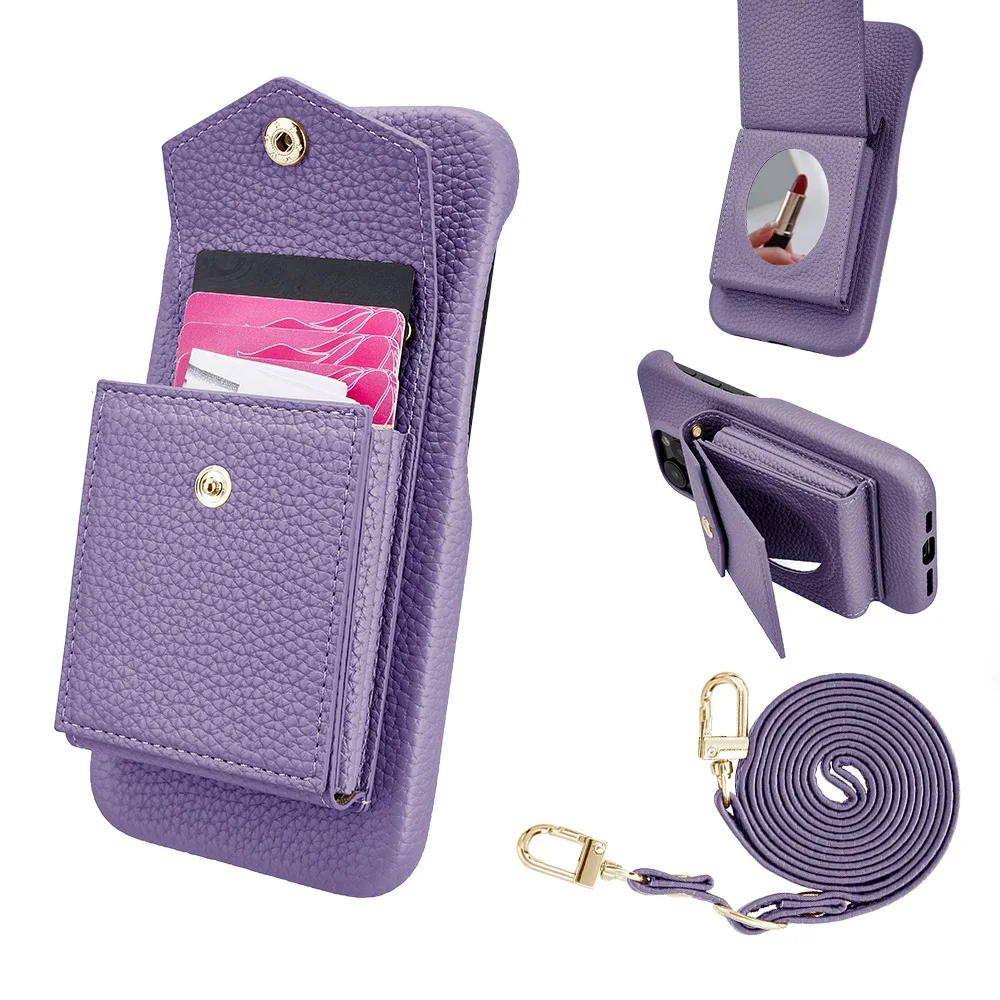 

Large Card Wallet Case For Samsung Galaxy S25 S24 S23 Ultra S22 S21 S20 Crossbody Leather Strap Make UP Mirror Phone Cover Funda