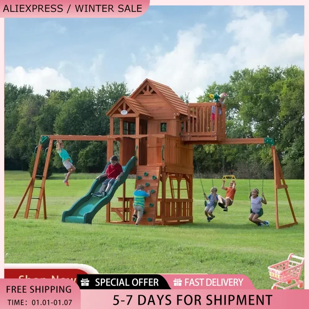 Playground Cedar Wood Swing Set Outdoor children's sports swing set Playset for kids Age 3-10 years Free shipping