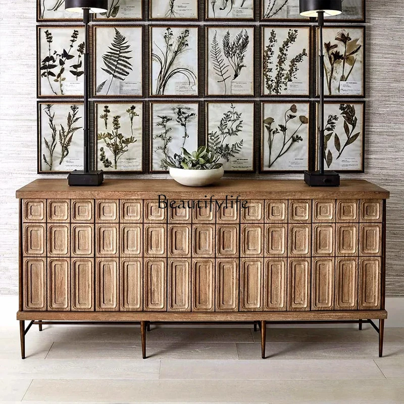 

*Medieval solid wood dining side entrance cabinet Vintage American country dining side locker