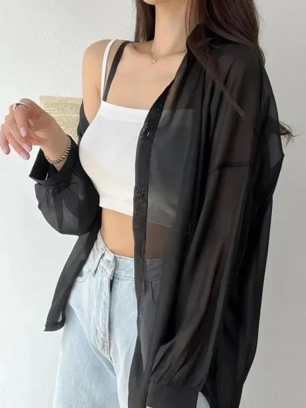 Nova Csa de Proteção Solar de Seda Pérola Sensação de Gelo Solta para Mulheres 2025 Ultra Suave Cardigan Aberto de Verão E...