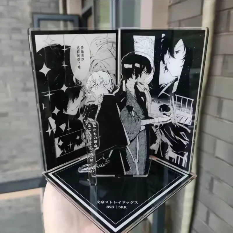 Anime BSD Soukoku Scene Acrylic Stand Dazai Osamu Nakahara Chuuya Black White Comic Panel Backdrop Standee Desktop Decor