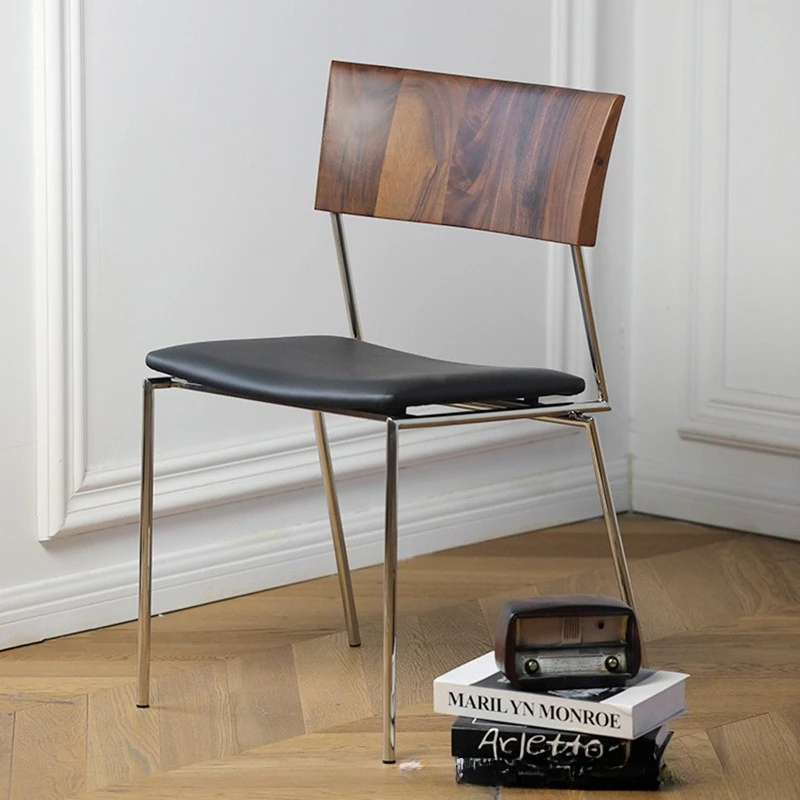 Modern Solid Wood Chair Mid Century Dining Chair with Stainless Steel Accents Trending Designer Chair for Bistro/Home Furniture