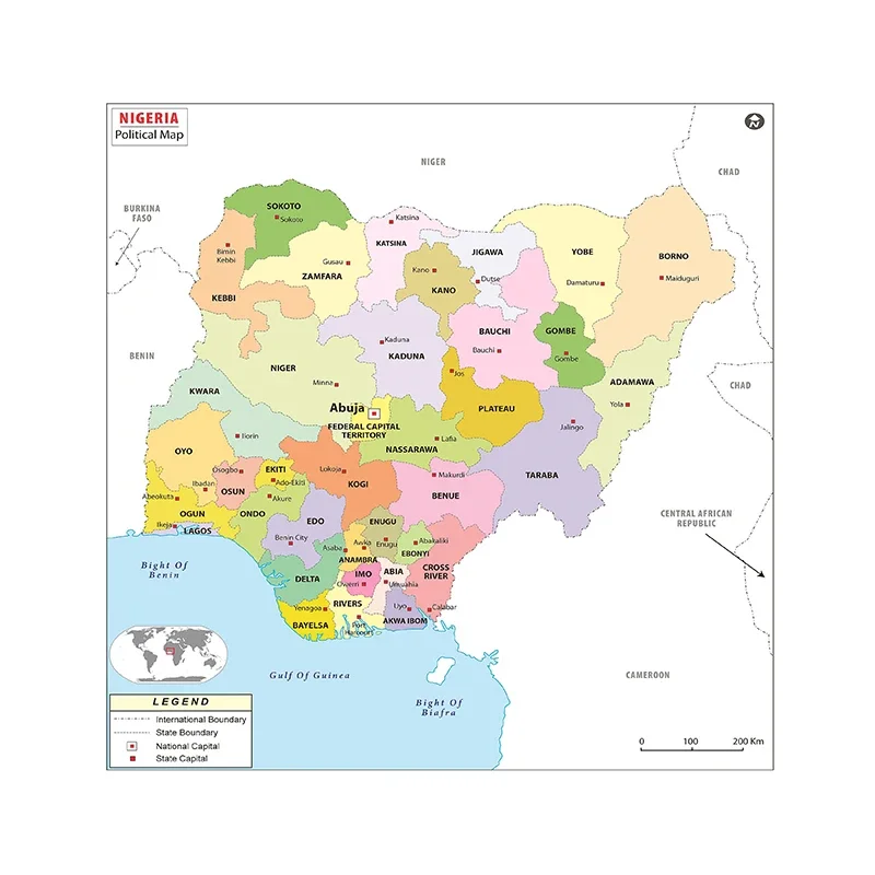 60*60cm Die Nigeria Politische Karte Unframed Leinwand Malerei Wand Kunst Poster und Drucke Wohnkultur Klassenzimmer Studie liefert