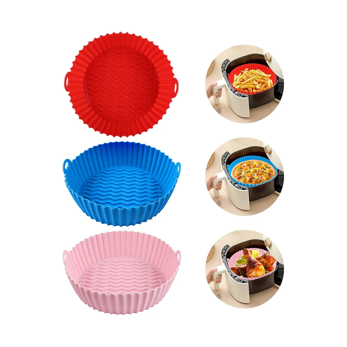 Fryer Silicone Pot, 7.5 Inch Air Fryer Basket, Air Fryer Accessories, Reusable Air Fryer Linerd, for 3QT to 5QT, 3-Pack