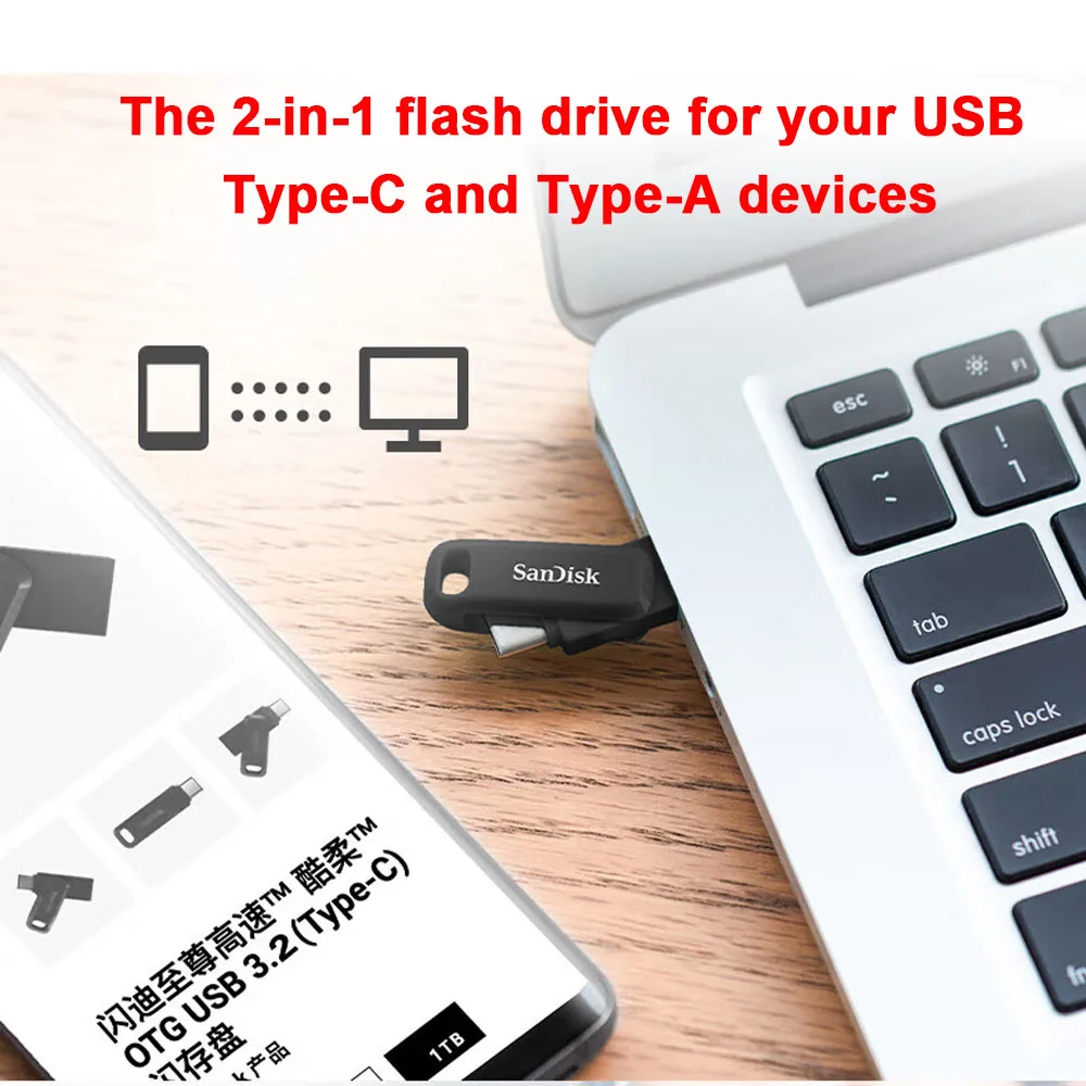 SanDisk-unidad Flash USB OTG tipo C, 64GB, 128 GB, 256GB, Ultra Dual, USB3.1, disco U, Pen Drive 2 en 1, 150 MB/s, para Smartphone y portátil