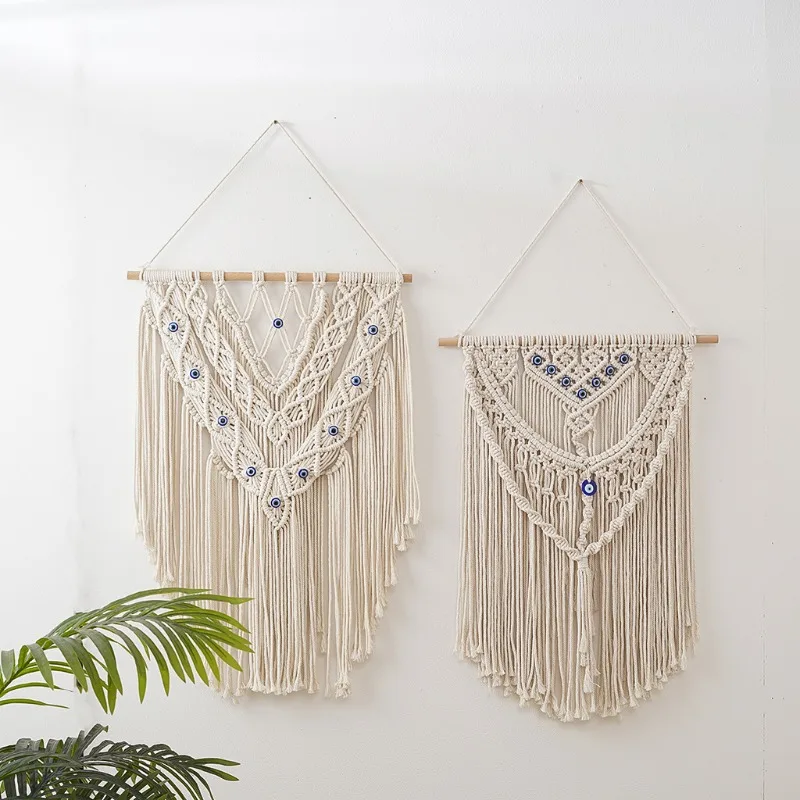 

Handwoven Tapestry Wall Hanging Bohemian Decor with Evil Eye Pattern for Living Room Bedroom Home Decoration Artistic Weaving