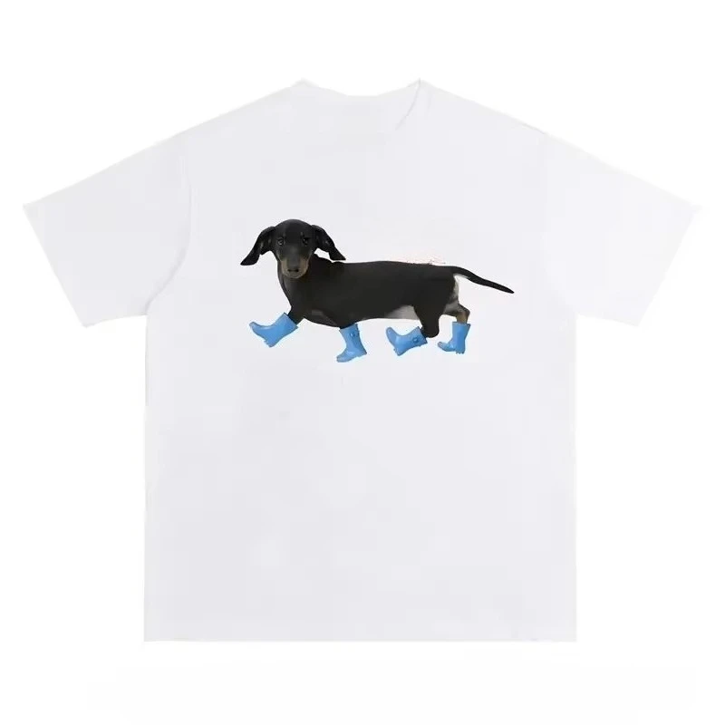 

American Fashion Brand Dachshund Dog Printed Short-sleeved T-shirt Women's Summer High Street Loose Couple Half-sleeved T Shirt