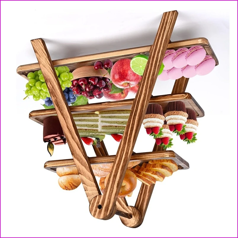 

3-х уровневые деревянные сервировочные подносы, подставка для кексов, башни для демонстрации десертного стола, трехъярусная подставка для подносов, съемная деревянная подставка-A57M