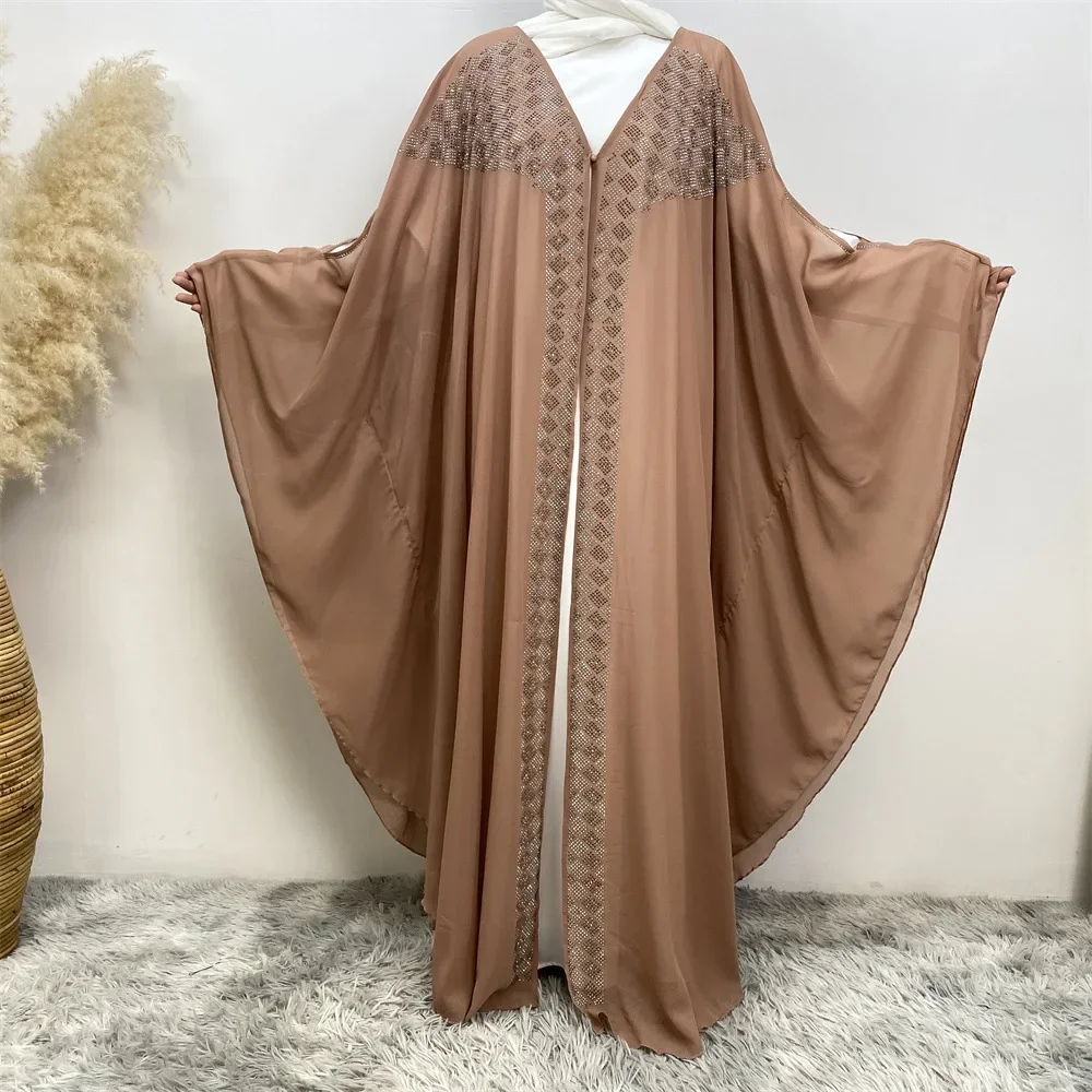 

Eid Djellaba Diamonds Kimono Abayas for Women Dubai Turkey Kaftan Ramadan Islamic Clothing Marocain Caftan Bat Sleeve Dresses