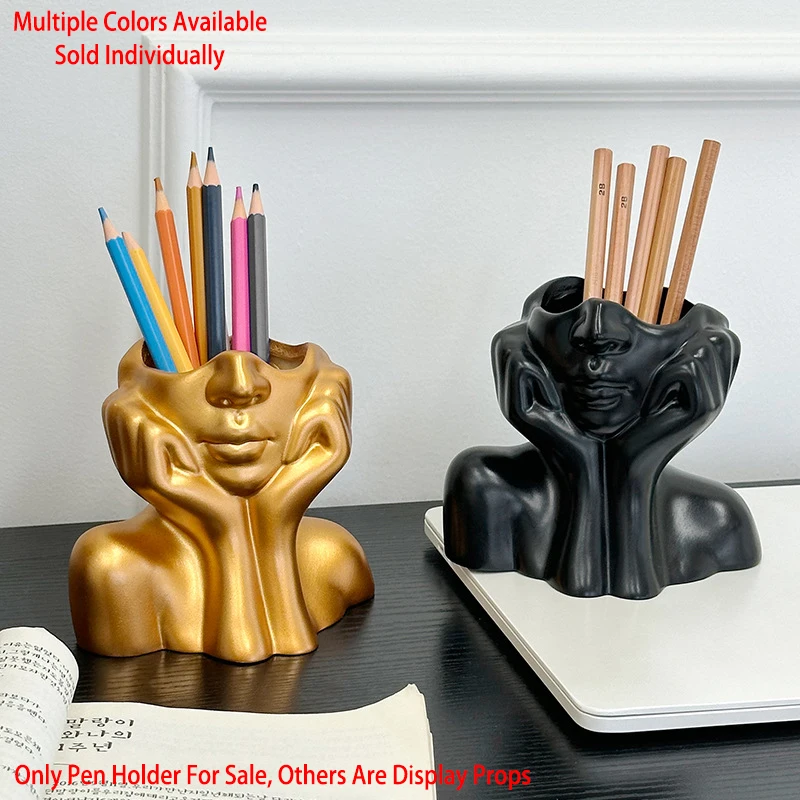 Aesthetic Human Face Pen Pot Desk Organizer Makeup Brush Holder Office Desktop Stationery Storage Home Art Decor