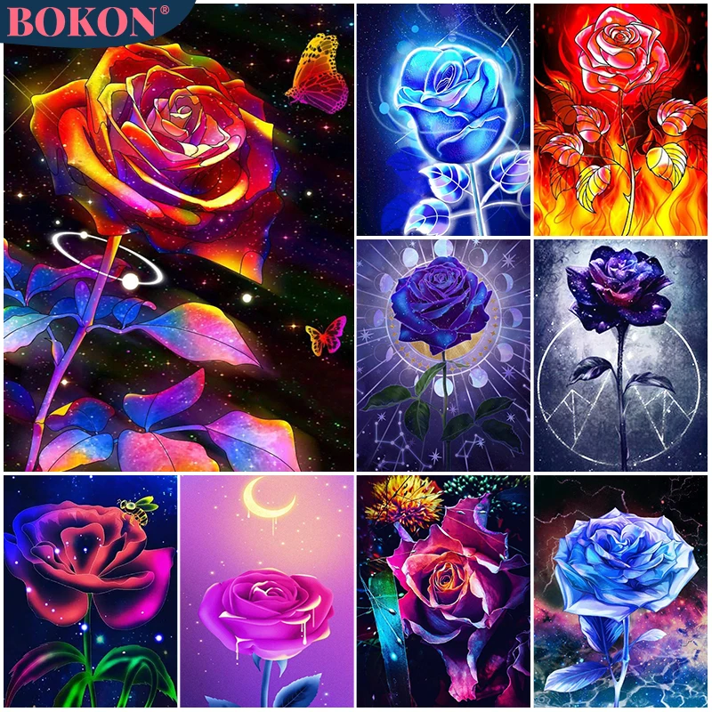 

5D Diamond Colored Flower Diamond Embroidery Full Diamond Rose Peony Landscape DIY Diamond Mosaic Handmade Art Home Decoration