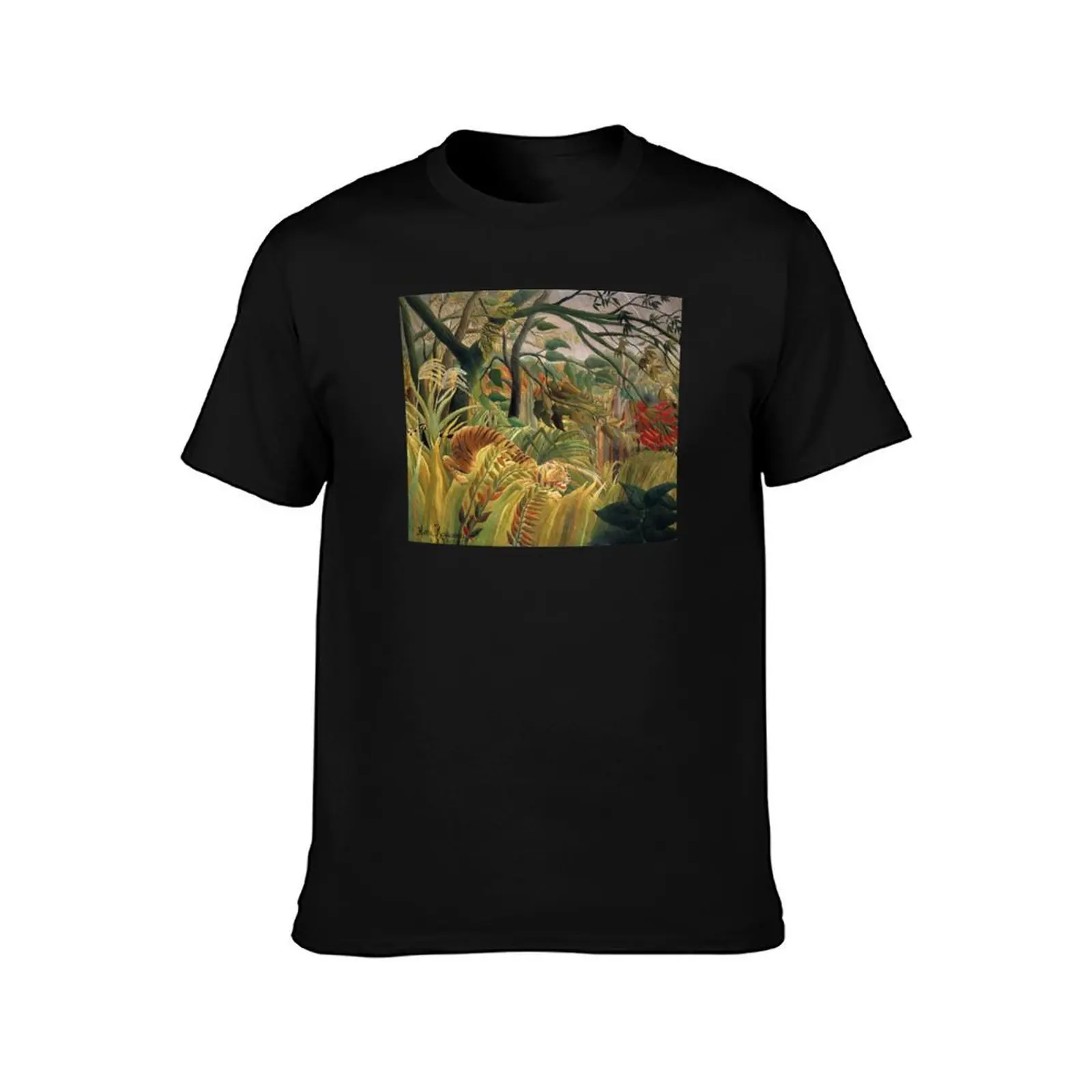 Henri Rousseau's famous painting of the Tiger in a Tropical Storm 1891 T-Shirt Louboutins sports fans oversized t shirt men