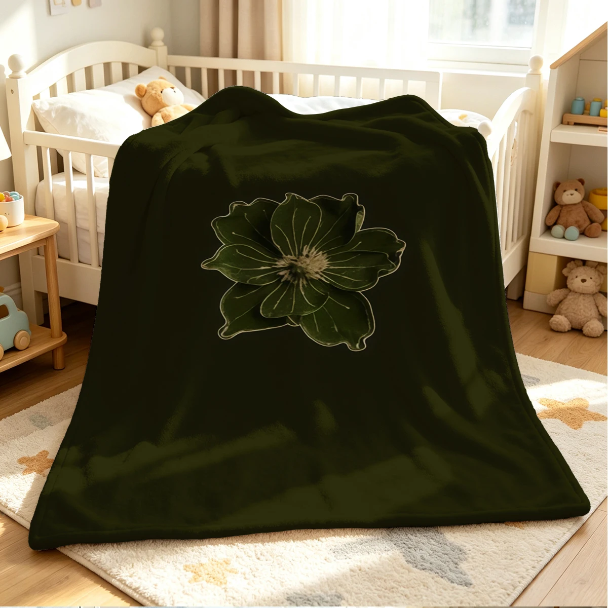 Green Bloom Flannel Blanket Warm Soft Halloween Christmas Couch Warm Cozy Decorative Decor Gift for All Season
