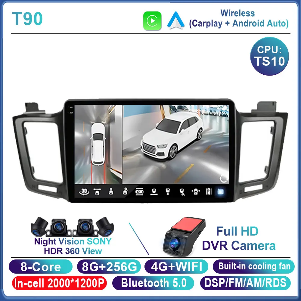 Android 14 autoradio voor Toyota RAV4 2014 2015 2016 2017 2018 LHD, touchscreen, Auto Carplay, DSP, GPS, QLED scherm, WIFI, geen 2Din DVD