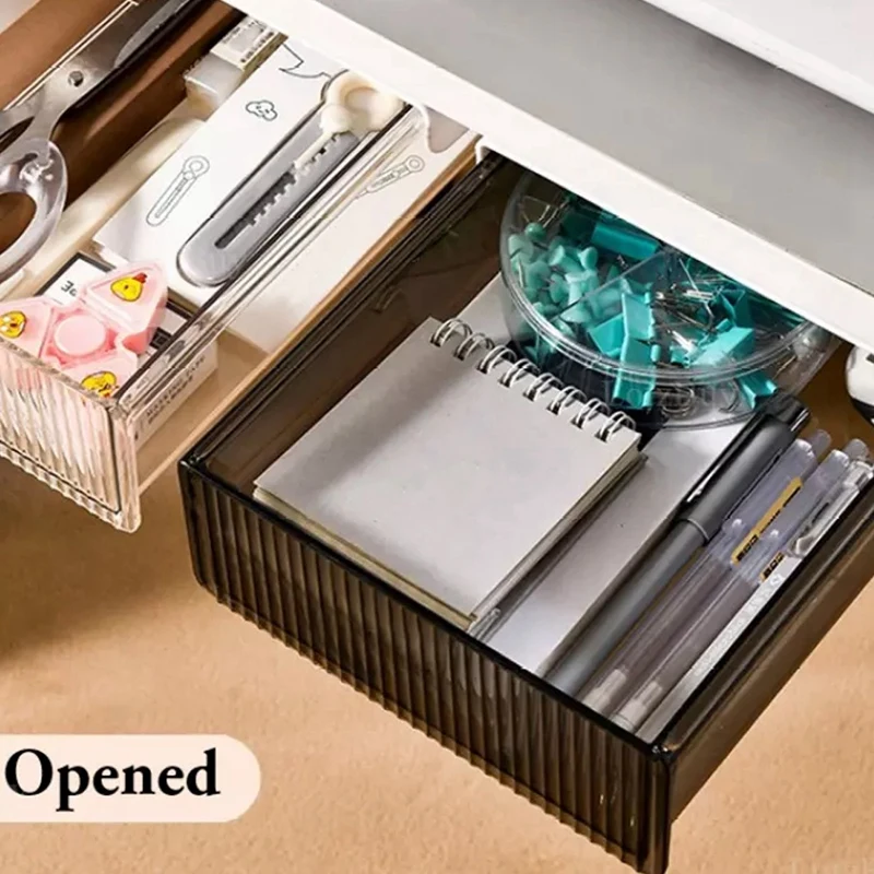 Under Desktop Organizer Nail-Free Self-Stick Pencil Tray Kitchen/Office/Living Room/Dining Room Desk Table Storage