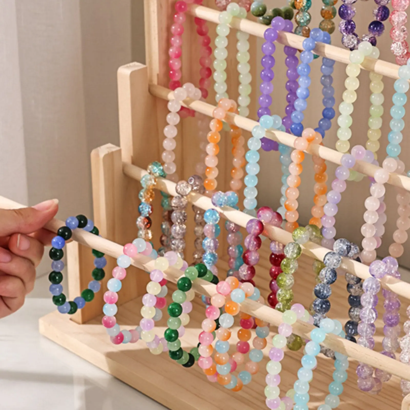 Wooden Bracelet Stand Sturdy Wood Multi Tier Jewelry Organizer Ladder Bracelet Display Detachable Necklace Hanging Rack