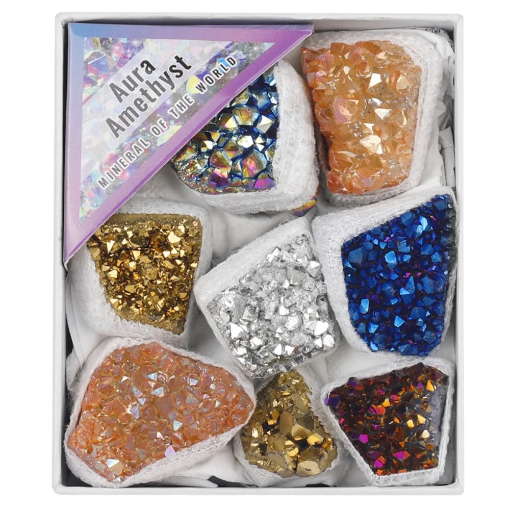 

Electroplated Mixed Color Natural Amethyst Cluster Geode Druzy Kit Reiki Healing Gemstone Specimen Home Decoration